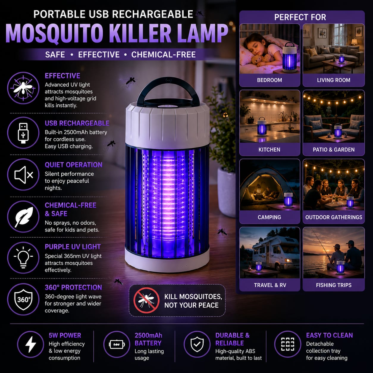 2-in-1 Mosquito Killer Lamp & Night Light | USB Rechargeable
